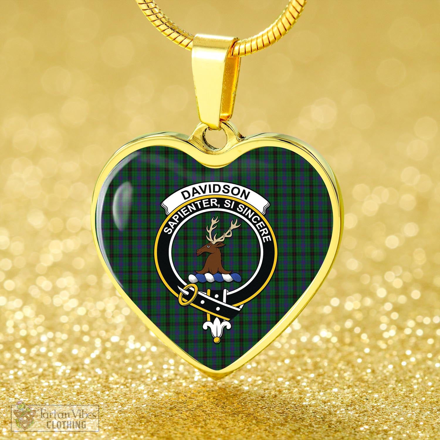 Tartan Vibes Clothing Davidson Tartan Heart Necklace with Family Crest