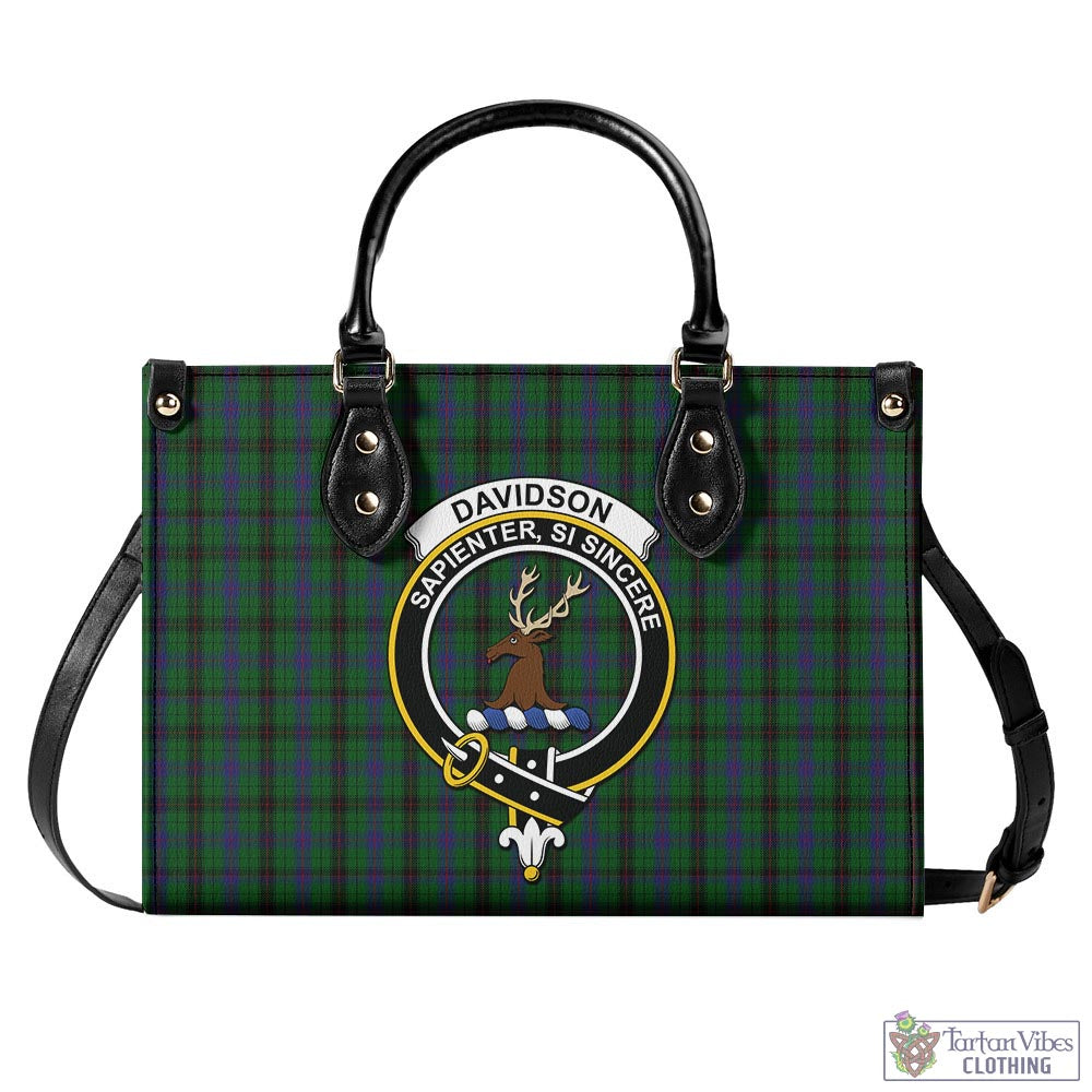 Tartan Vibes Clothing Davidson Tartan Luxury Leather Handbags with Family Crest