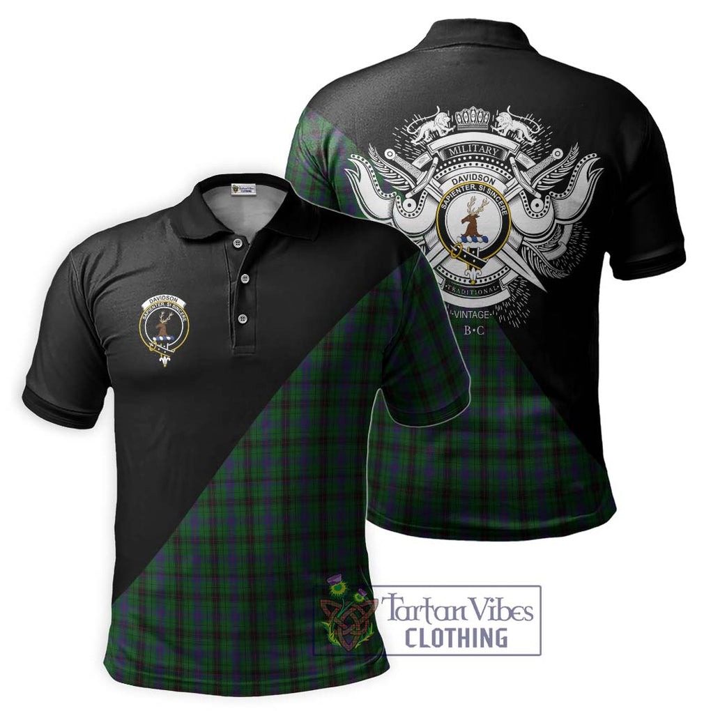Davidson Tartan Polo Shirt with Family Crest and Military Logo Style Kid - Tartanvibesclothing Shop