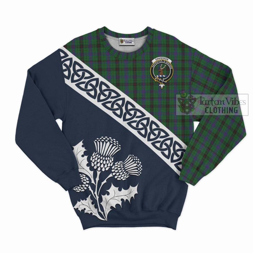 Tartan Vibes Clothing Davidson Tartan Sweatshirt Featuring Thistle and Scotland Map