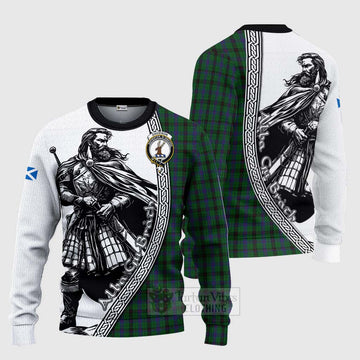 Tartan Vibes Clothing Davidson Tartan Clan Crest Knitted Sweater with Highlander Warrior Celtic Style