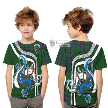 Tartan Vibes Clothing Davidson Tartan Kid T-Shirt with Epic Bagpipe Style