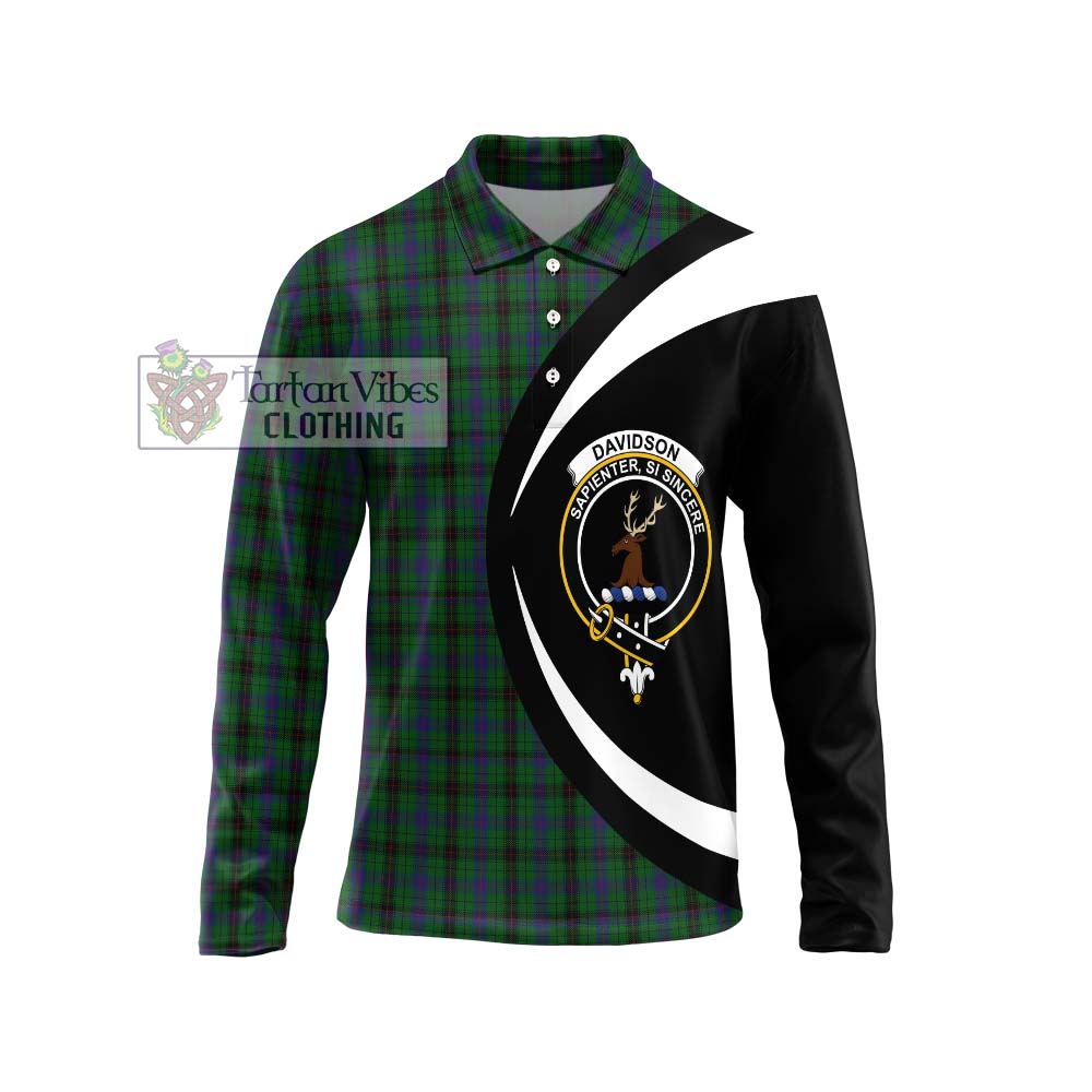 Davidson Tartan Long Sleeve Polo Shirt with Family Crest Circle Style Unisex - Tartan Vibes Clothing