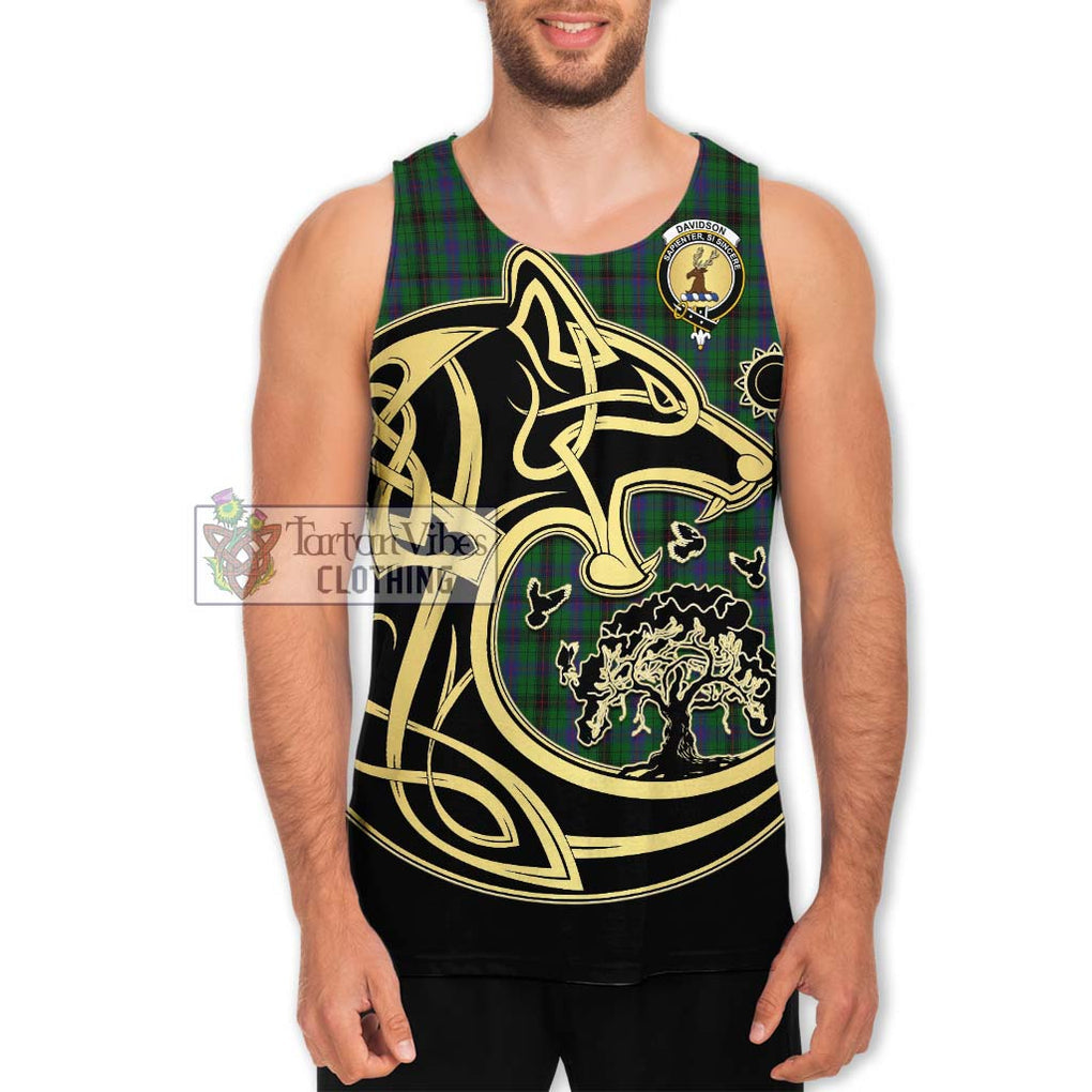 Davidson Tartan Men's Tank Top with Family Crest Celtic Wolf Style Men - Tartan Vibes Clothing