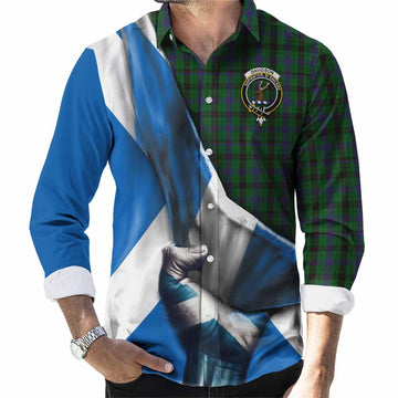 Davidson Tartan Long Sleeve Button Shirt with Family Crest Scotland Patriotic Style