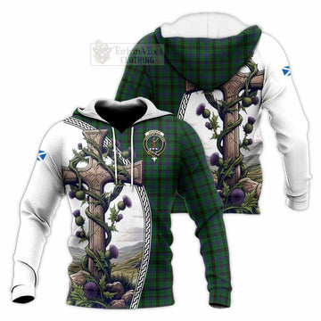 Davidson Tartan Knitted Hoodie with Family Crest and St. Andrew's Cross Accented by Thistle Vines Unisex Knitted Pullover Hoodie - Tartan Vibes Clothing
