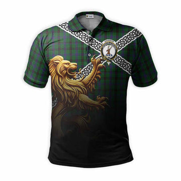 Davidson Crest Tartan Polo Shirt with Golden Lion Emblem Celtic Style