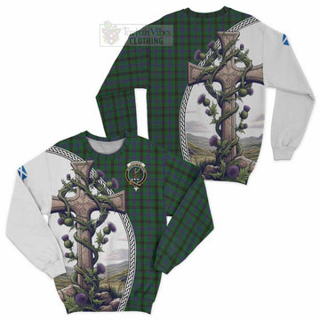 Davidson Tartan Sweatshirt with Family Crest and St. Andrew's Cross Accented by Thistle Vines