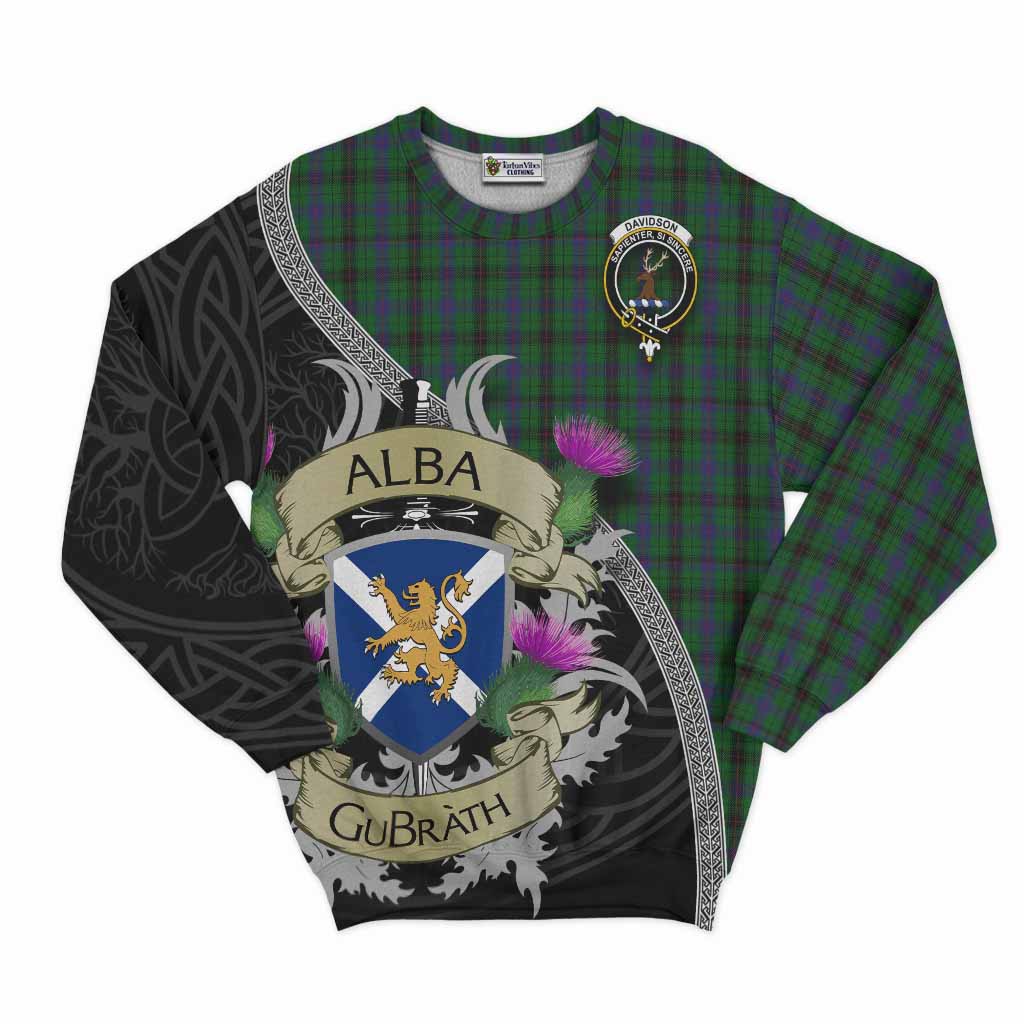 Tartan Vibes Clothing Davidson Tartan Family Crest Sweatshirt Lion Rampant Royal Thistle Shield Celtic Inspired