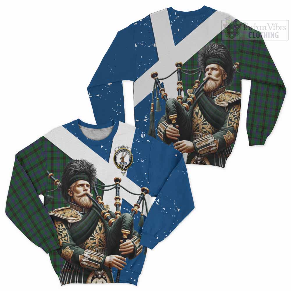 Tartan Vibes Clothing Davidson Tartan Sweatshirt with Family Crest Scottish Bagpiper Vibes