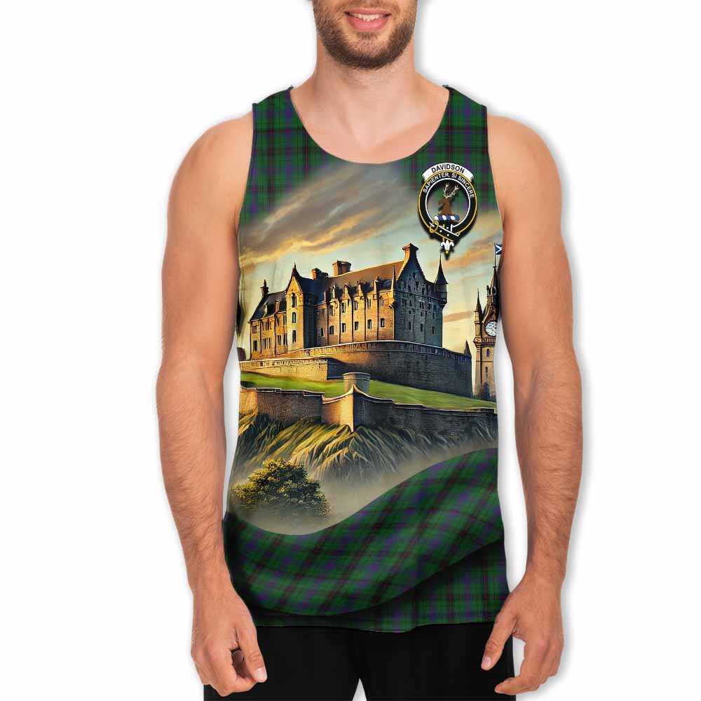 Tartan Vibes Clothing Davidson Tartan Family Crest Men's Tank Top with Scottish Ancient Castle Style