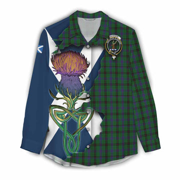 Tartan Vibes Clothing Davidson Tartan Family Crest Women's Casual Shirt Scottish Thistle Celtic Inspired