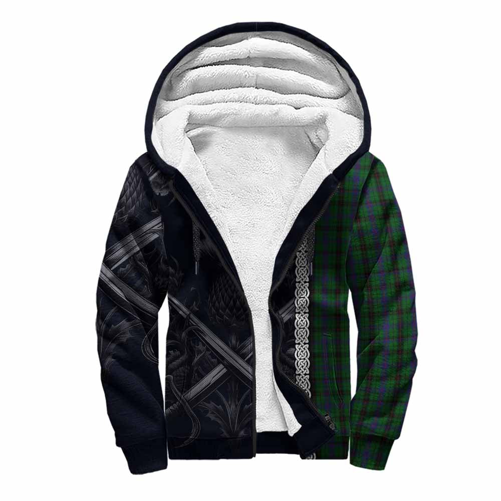 Tartan Vibes Clothing Davidson Tartan Sherpa Hoodie with Family Crest Cross Sword Thistle Celtic Vibes