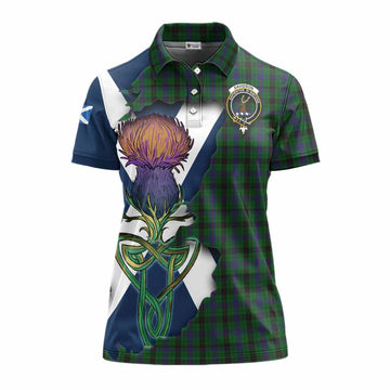 Davidson Tartan Family Crest Women's Polo Shirt Scottish Thistle Celtic Inspired