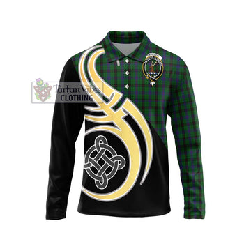 Davidson Tartan Long Sleeve Polo Shirt with Family Crest and Celtic Symbol Style Unisex - Tartan Vibes Clothing