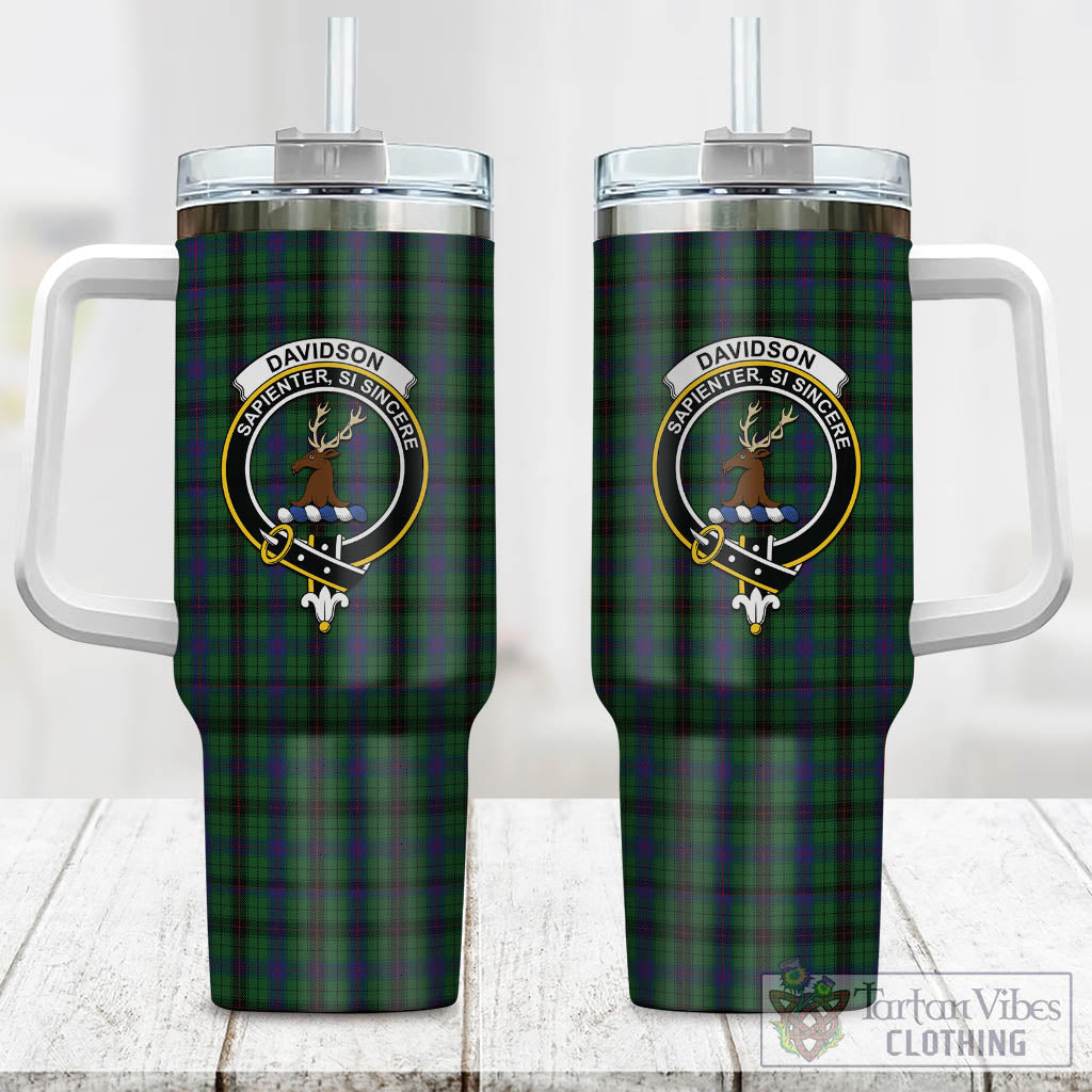 Tartan Vibes Clothing Davidson Tartan and Family Crest Tumbler with Handle