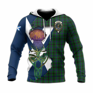 Davidson Tartan Family Crest Knitted Hoodie Scottish Thistle Celtic Inspired Unisex Knitted Pullover Hoodie - Tartan Vibes Clothing