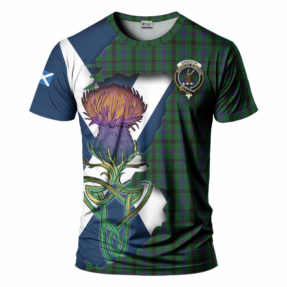 Tartan Vibes Clothing Davidson Tartan Family Crest T-Shirt Scottish Thistle Celtic Inspired