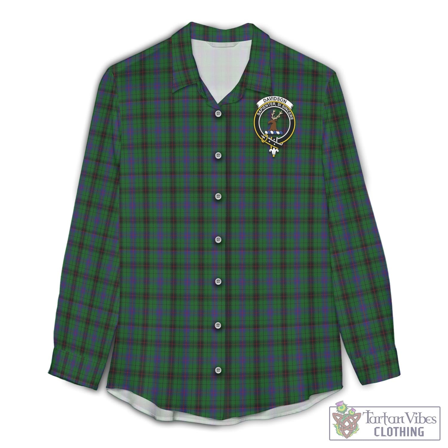 Tartan Vibes Clothing Davidson Tartan Womens Casual Shirt with Family Crest