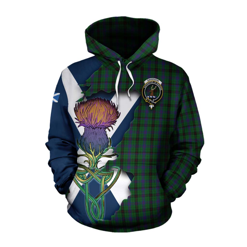 Davidson Tartan Family Crest Cotton Hoodie Scottish Thistle Celtic Inspired Pullover Hoodie XS - Tartan Vibes Clothing