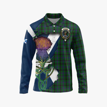 Tartan Vibes Clothing Davidson Tartan Family Crest Long Sleeve Polo Shirt Scottish Thistle Celtic Inspired