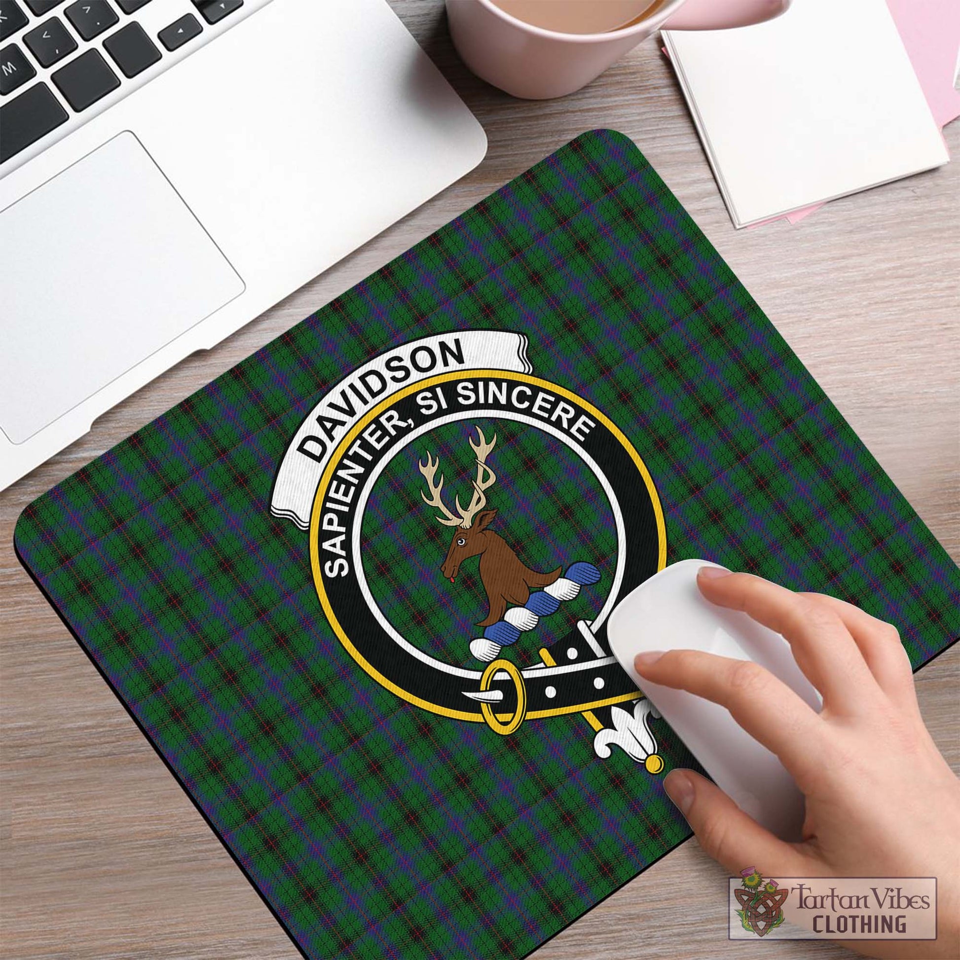 Tartan Vibes Clothing Davidson Tartan Mouse Pad with Family Crest