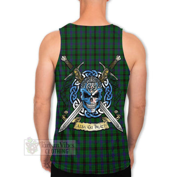Davidson Tartan Men's Tank Top with Family Crest Celtic Skull Style