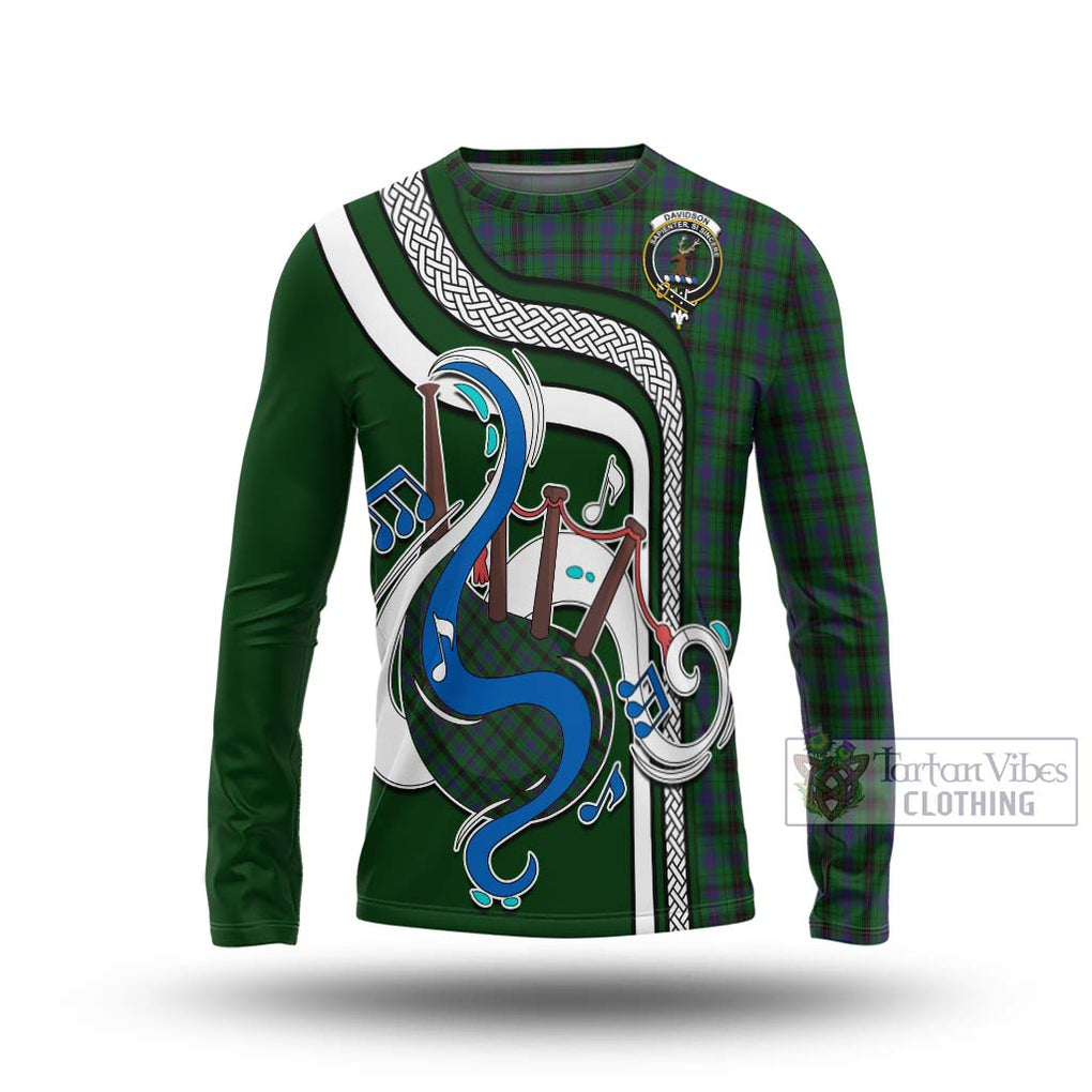 Tartan Vibes Clothing Davidson Tartan Long Sleeve T-Shirt with Epic Bagpipe Style