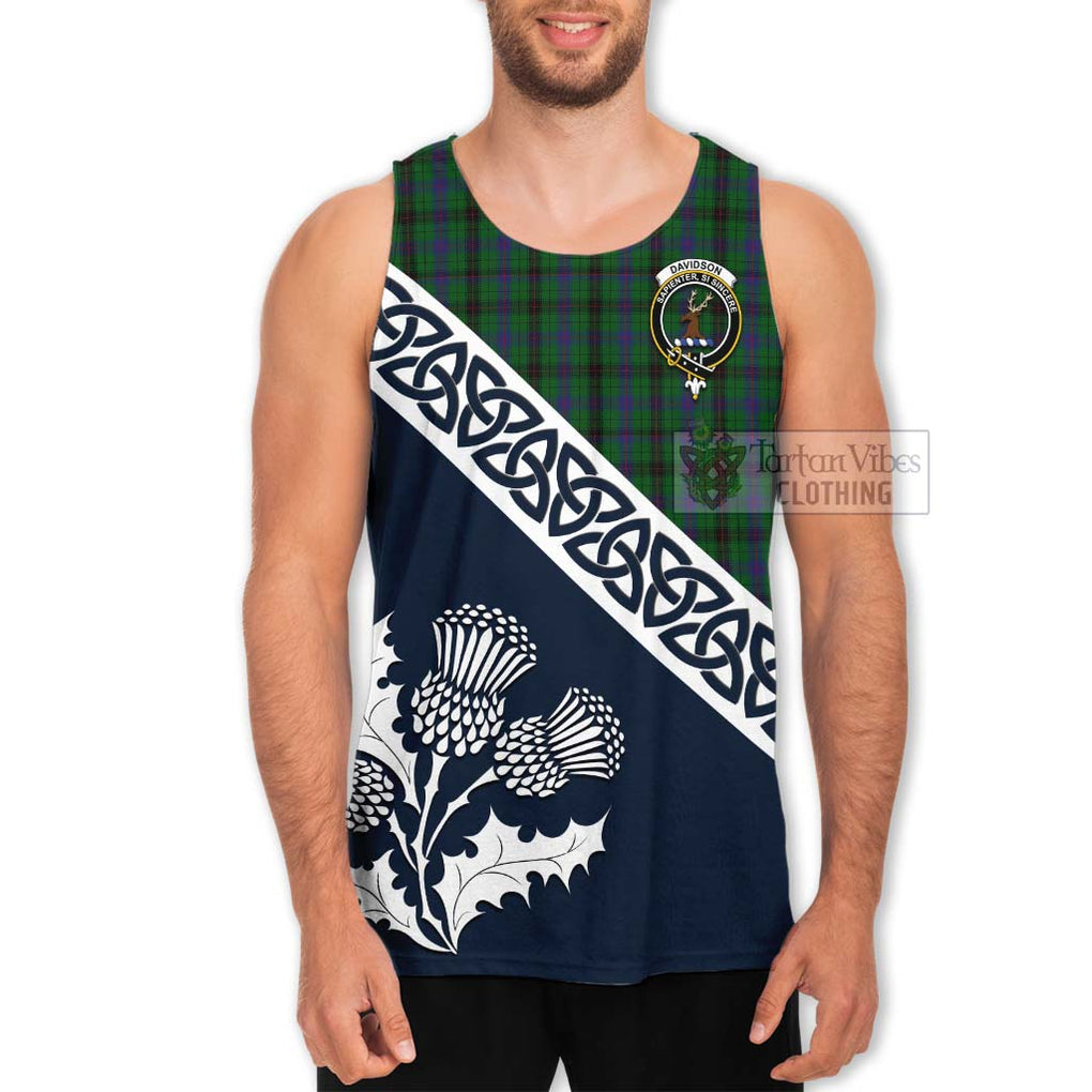 Tartan Vibes Clothing Davidson Tartan Men's Tank Top Featuring Thistle and Scotland Map