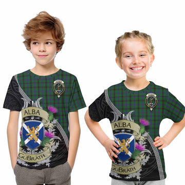 Tartan Vibes Clothing Davidson Tartan Family Crest Kid T-Shirt Lion Rampant Royal Thistle Shield Celtic Inspired
