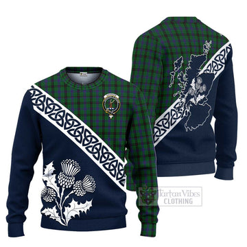 Tartan Vibes Clothing Davidson Tartan Knitted Sweater Featuring Thistle and Scotland Map