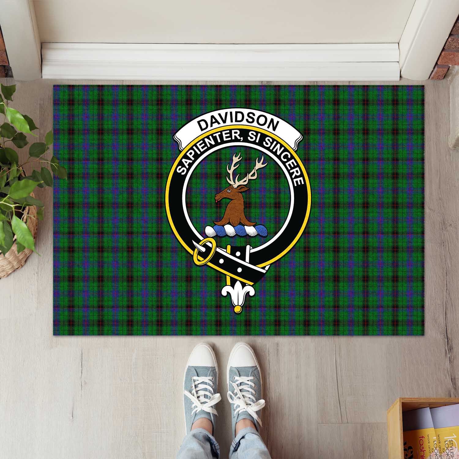 Davidson Tartan Door Mat with Family Crest - Tartanvibesclothing