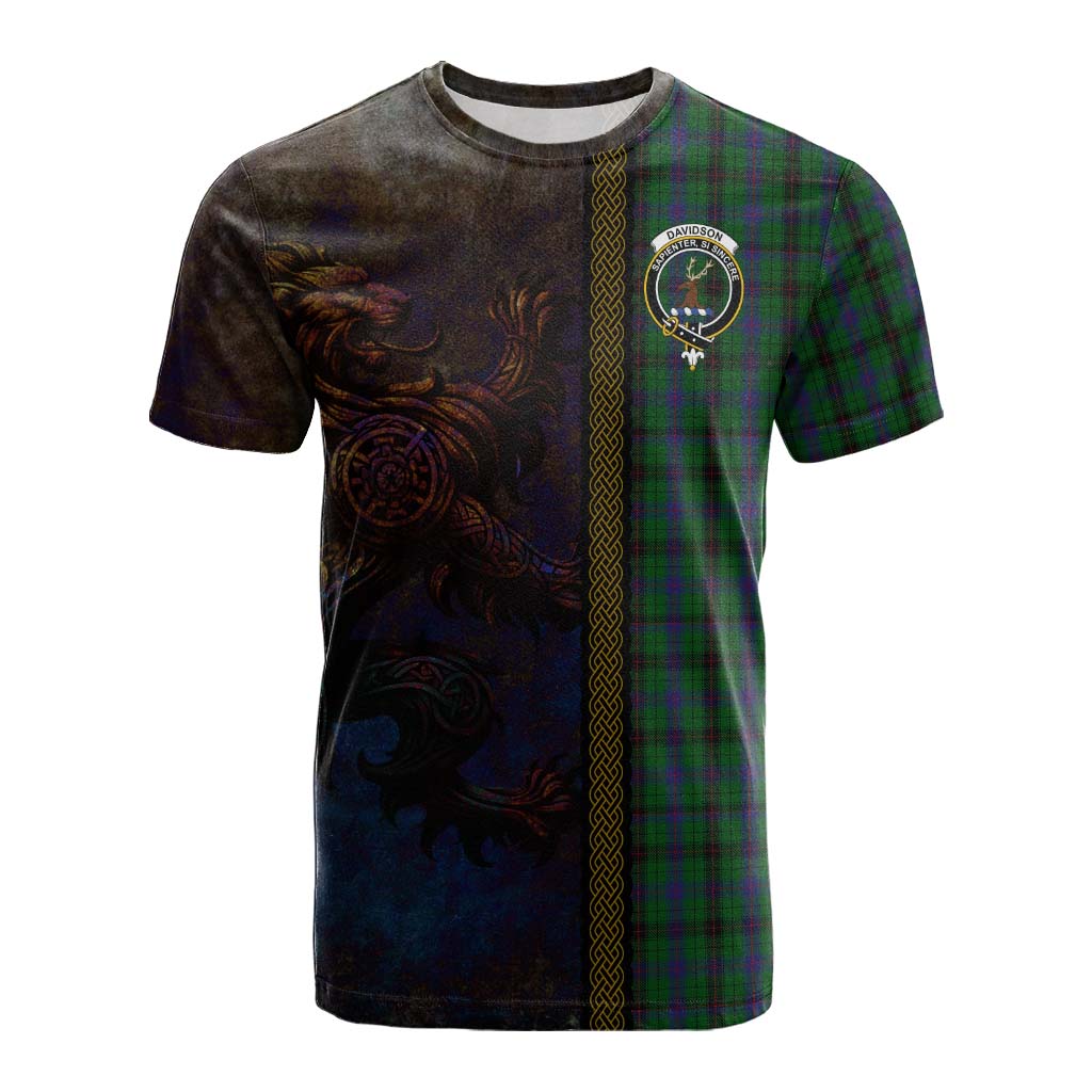 Tartan Vibes Clothing Davidson Tartan Family Crest Cotton T-shirt Alba Gu Brath Be Brave Lion Ancient Style
