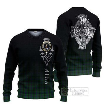 Tartan Vibes Clothing Davidson Tartan Knitted Sweater Featuring Alba Gu Brath Family Crest Celtic Inspired