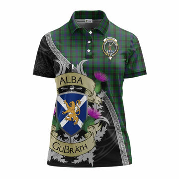 Davidson Tartan Family Crest Women's Polo Shirt Lion Rampant Royal Thistle Shield Celtic Inspired