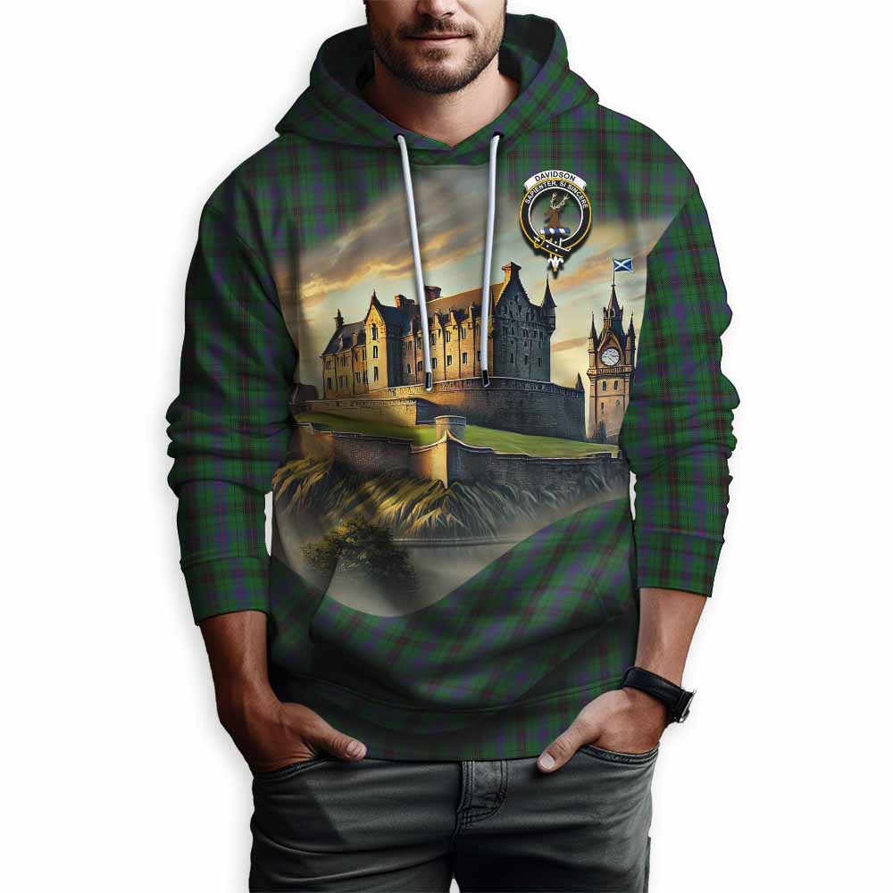 Tartan Vibes Clothing Davidson Tartan Family Crest Hoodie with Scottish Ancient Castle Style