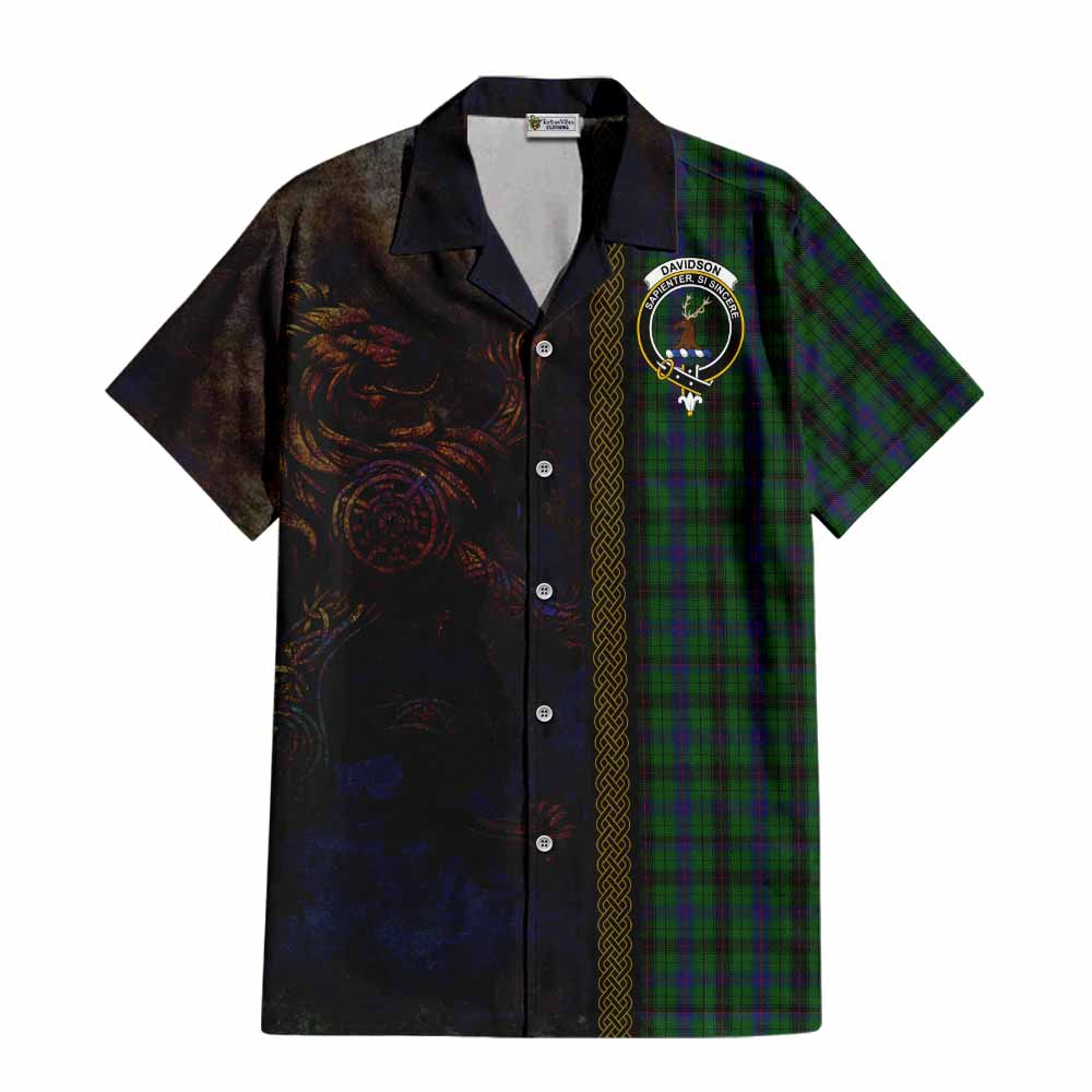 Tartan Vibes Clothing Davidson Tartan Family Crest Short Sleeve Button Shirt Alba Gu Brath Be Brave Lion Ancient Style