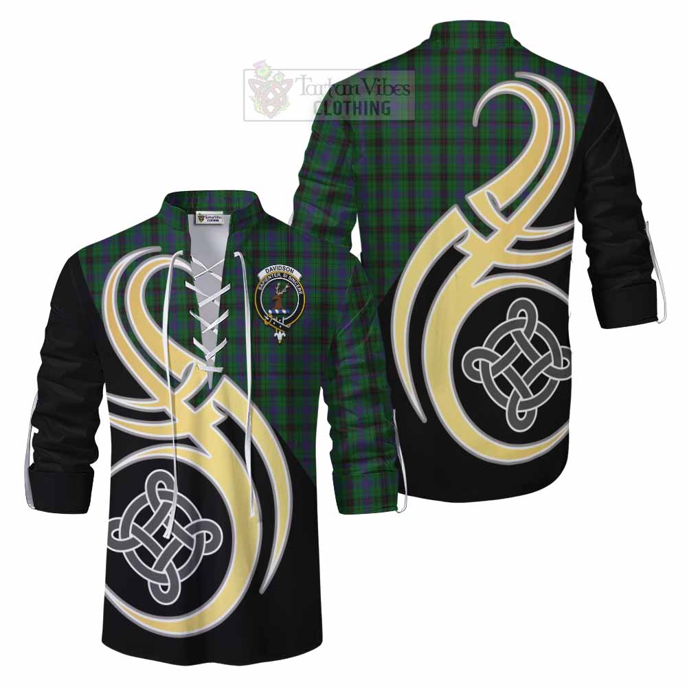 Davidson Tartan Ghillie Kilt Shirt with Family Crest and Celtic Symbol Style Men - Tartan Vibes Clothing