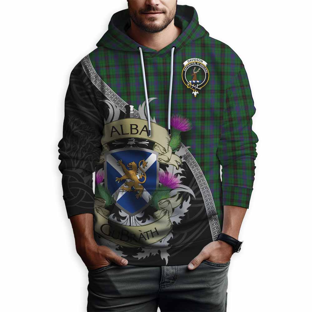Tartan Vibes Clothing Davidson Tartan Family Crest Hoodie Lion Rampant Royal Thistle Shield Celtic Inspired