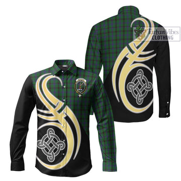 Davidson Tartan Long Sleeve Button Shirt with Family Crest and Celtic Symbol Style
