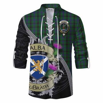 Davidson Tartan Family Crest Ghillie Kilt Shirt Lion Rampant Royal Thistle Shield Celtic Inspired