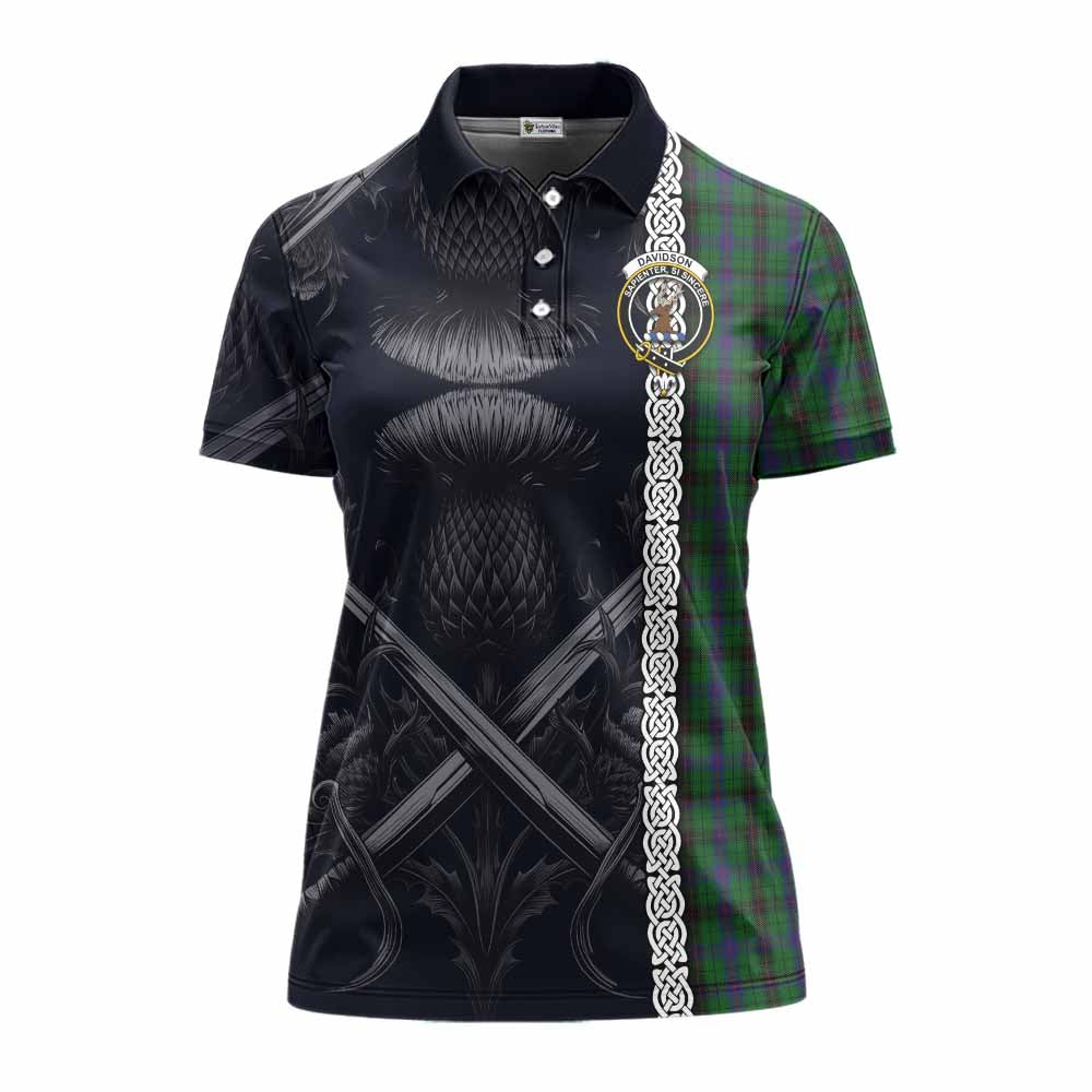 Tartan Vibes Clothing Davidson Tartan Women's Polo Shirt with Family Crest Cross Sword Thistle Celtic Vibes