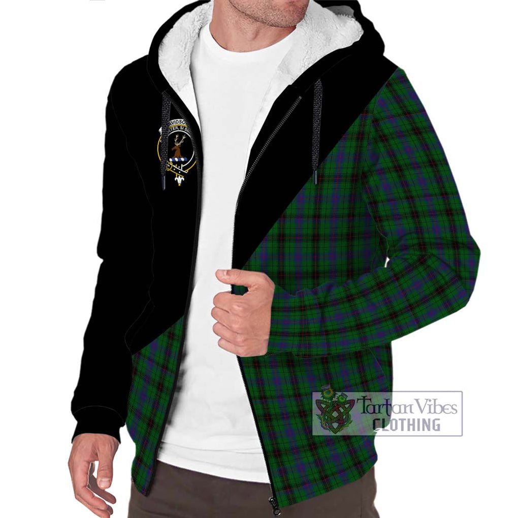Davidson Tartan Sherpa Hoodie with Family Crest and Military Logo Style Unisex S - Tartanvibesclothing Shop