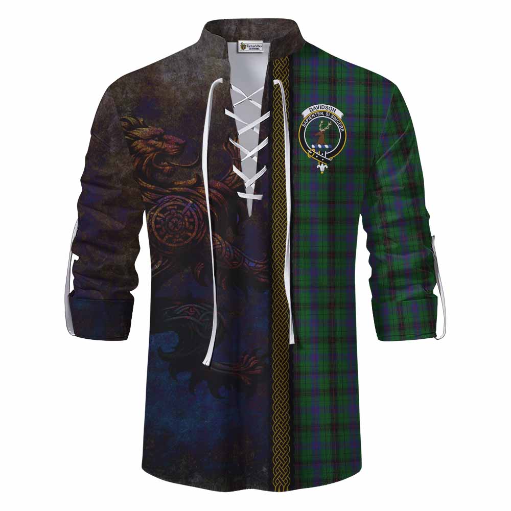 Tartan Vibes Clothing Davidson Tartan Family Crest Ghillie Kilt Shirt Alba Gu Brath Be Brave Lion Ancient Style