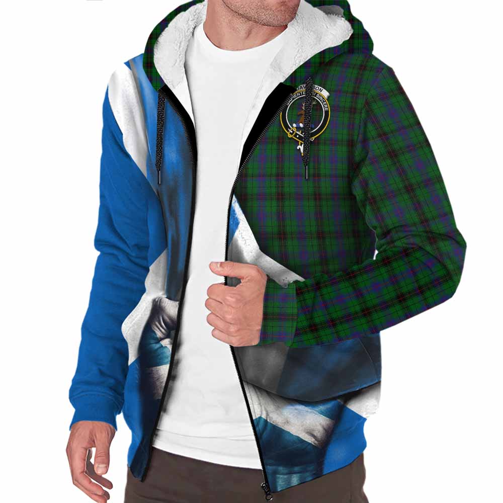 Tartan Vibes Clothing Davidson Tartan Sherpa Hoodie with Family Crest Scotland Patriotic Style