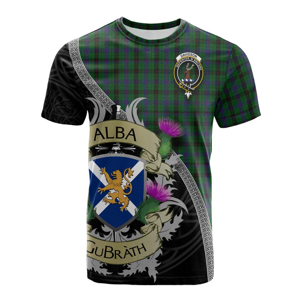 Tartan Vibes Clothing Davidson Tartan Family Crest Cotton T-shirt Lion Rampant Royal Thistle Shield Celtic Inspired