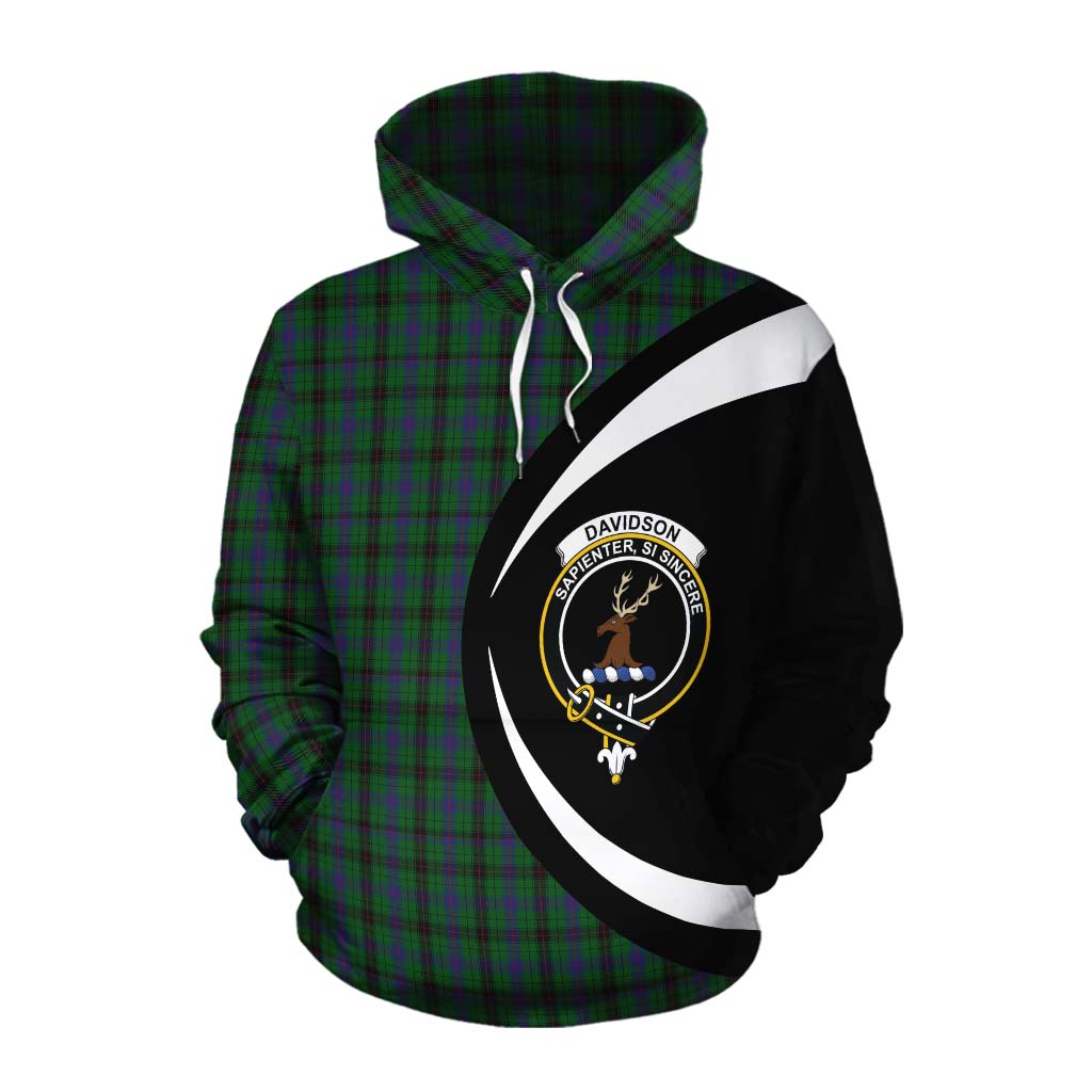 Davidson Tartan Cotton Hoodie with Family Crest Circle Style Pullover Hoodie XS - Tartan Vibes Clothing
