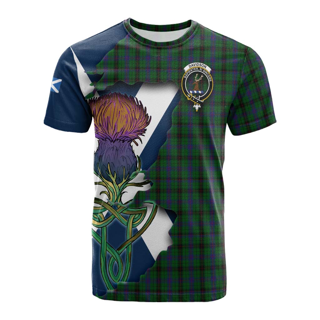 Tartan Vibes Clothing Davidson Tartan Family Crest Cotton T-shirt Scottish Thistle Celtic Inspired