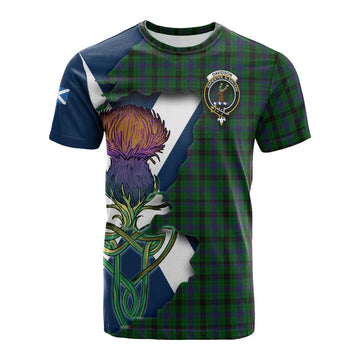 Davidson Tartan Family Crest Cotton T-shirt Scottish Thistle Celtic Inspired