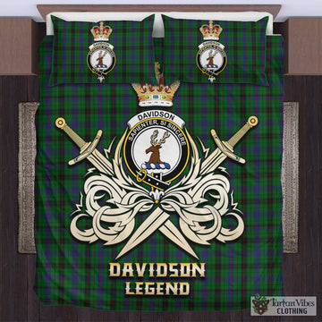 Davidson Tartan Bedding Set with Clan Crest and the Golden Sword of Courageous Legacy